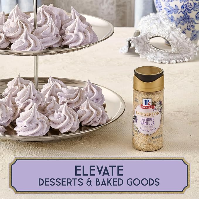 McCormick Bridgerton Finishing Sugar, Lavender Vanilla, Limited Edition, Floral Lavender Notes, Smooth Vanilla Flavor, For Cakes, Cocktails, Matcha Tea, and More, 3.45 oz (Pack of 2)