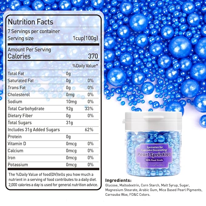 Patriotic Edible Navy Blue Pearl Sugar Sprinkles, 130g/4.58oz, Blue Pearls Sprinkles for Cake Decorating, Cupcake Toppers, Cake Decorations, Party Holiday Supplies