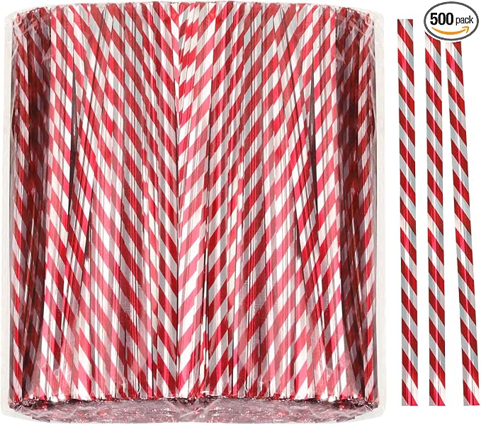 Mini Skater 4" Metallic Twist Ties Foil Bread Ties for Packaging Bakery Candy Goodies Cookies Gift Cellophane Treat Bags Christmas Wedding Party Favor Supplies,500Pcs (Red Stripe)