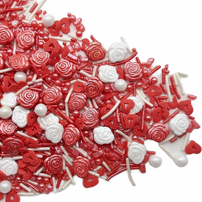 SE Si&Moos Valentine Sprinkles Edible Red and White Roses for Cake Decorating Heart Confetti Red and White Sprinkles for Cake Decorations, Baking, Ice Cream, Cookies, Cupcake Toppers Party Baby Shower Holiday Supplies 3 OZ