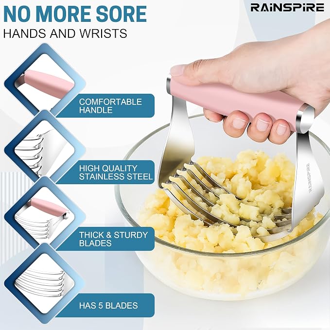 Rainspire XL Pastry Cutter For Baking, Heavy Duty Pastry Blender Stainless Steel, Thick Sharp Blades Dough Blender, Dough Cutter Butter Cutter Pastry for Easy Mixing, Dishwasher Safe, Pink