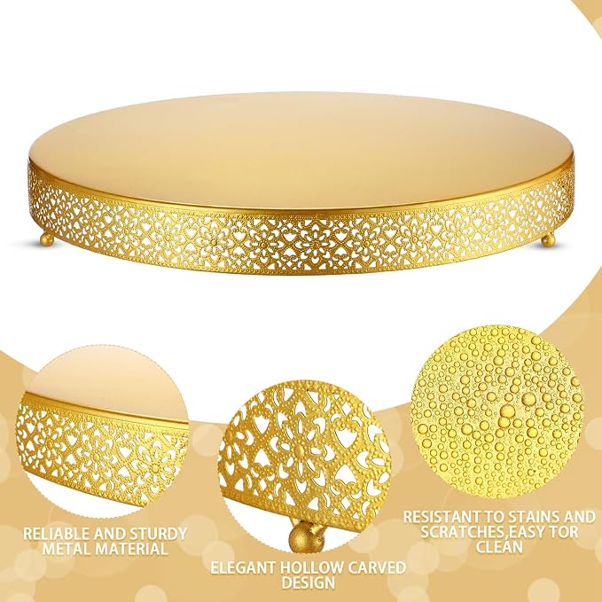 Wenqik Cake Stand 20 Inch Round Metal Cupcake Dessert Wedding Cake Stand Cookies Display Holder Fruit Serving Tray for Table Wedding Birthday Anniversary Party(Gold)