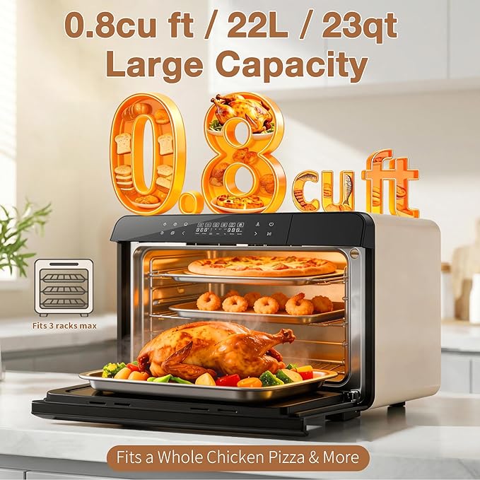 ROBAM Toaster Air Fryer Combi Oven, Countertop Steam Oven 14-in-1 with Convection Steam Roast & Bake, Multi-Stage Cooking, Self-Clean, 7 Modes, 30 Built-In Recipes, for Kitchen Pizza Baking (White)