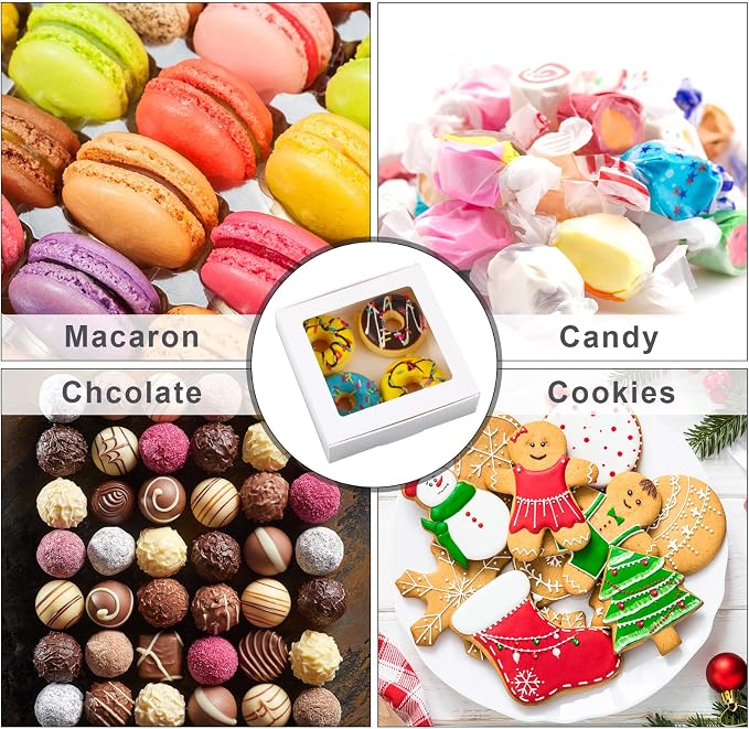 Zonon 30 Pcs Kraft Paper Boxes with Window 4.13 x 4.13 x 1.18 Inch Candy Packaging, Small Gift Boxes, Soap holder, Mini Treat Packaging for Bakery Chocolate Jewelry Display (White)
