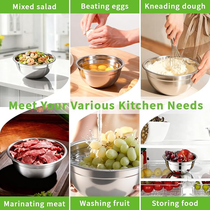 7 Pcs Stainless Steel Mixing Bowls with Colorful Lids Set | Metal Mixing Salad Bowls Nesting Design for Kitchen Mixing/preping/Saving, Size: 0.7, 1.1, 1.5, 2.1, 3.5, 4, 4.5Qt
