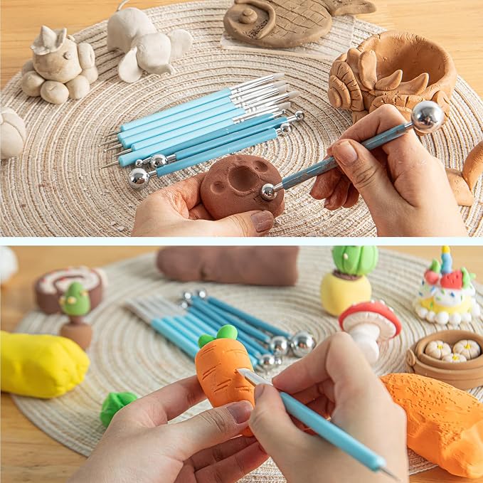 EUOCENK 11PCS Silicone Clay Sculpting Tool, Ball Stylus Clay Tools, Clay Shaper & Sculpter Brushes for Dotting, Painting Mandalas, Embossing, Nail Art, Polymer, Pottery Crafts, Rhinestone, Rock