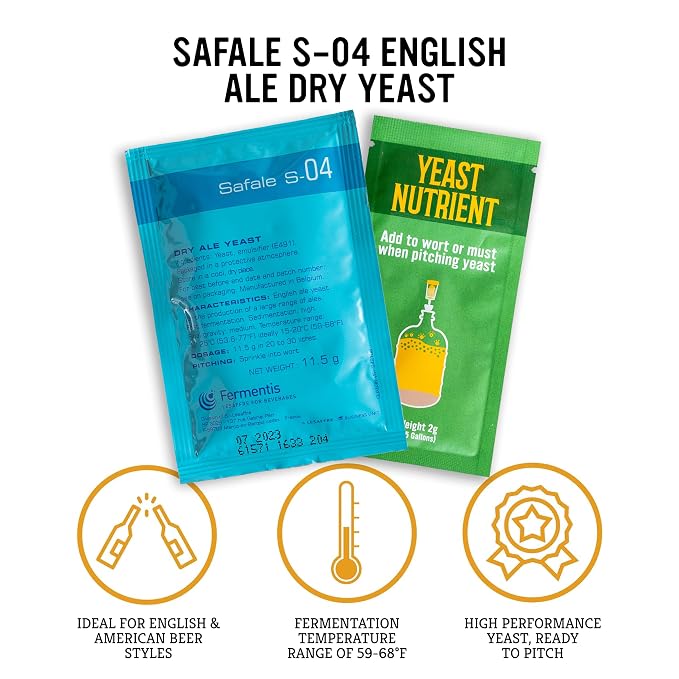 Craft A Brew - Safale S-04 Dry Yeast - Fermentis - English Ale Dry Yeast - For English and American Ales and Hard Apple Ciders - Ingredients for Home Brewing - Beer Making Supplies - [1 Pack]