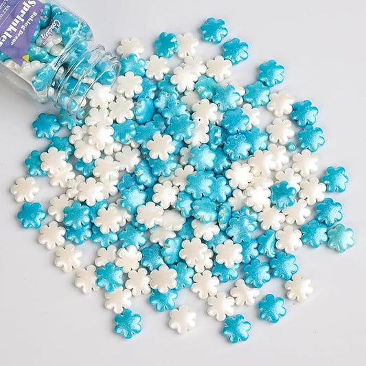 Winter Sprinkles for Cake Decorating, White & Blue Snowflake Candy Sprinkles Perfect for Cupcake Toppers Wedding Party Valentines Halloween Christmas Supplies 3.52 Ounce
