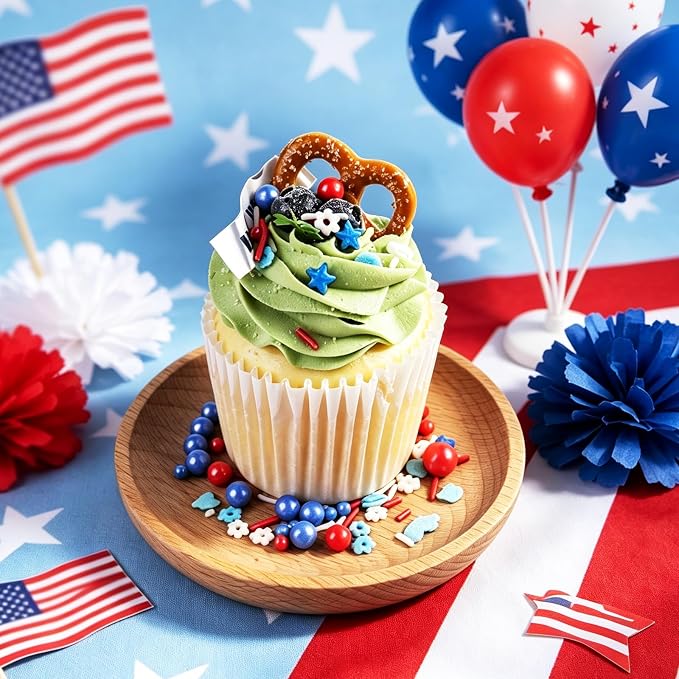 Red White and Blue Sprinkles, Patriotic Sprinkles Mix, 4th of July Sprinkles, Edible Jimmies, Stars, Flowers and Pearls Mixed, Perfect for Cake, Cupcake, Ice Cream, Cookies, Donuts Toppings