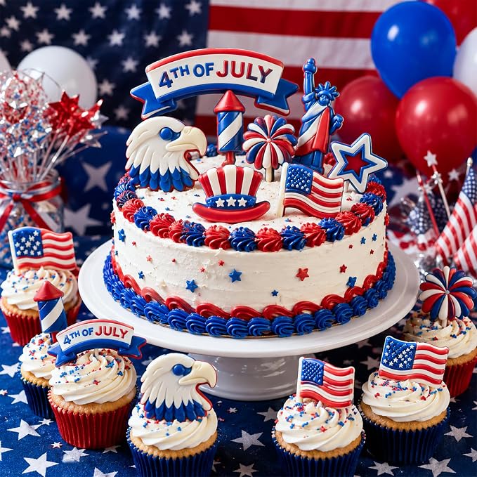 4th of July Silicone Molds 2 Pack Independence Day Chocolate Molds Patriotic Silicone Candy Mold Tray Statue of Liberty American Flag Eagle Stars Cake Decorating Jelly Ice Cubes Soap Baking