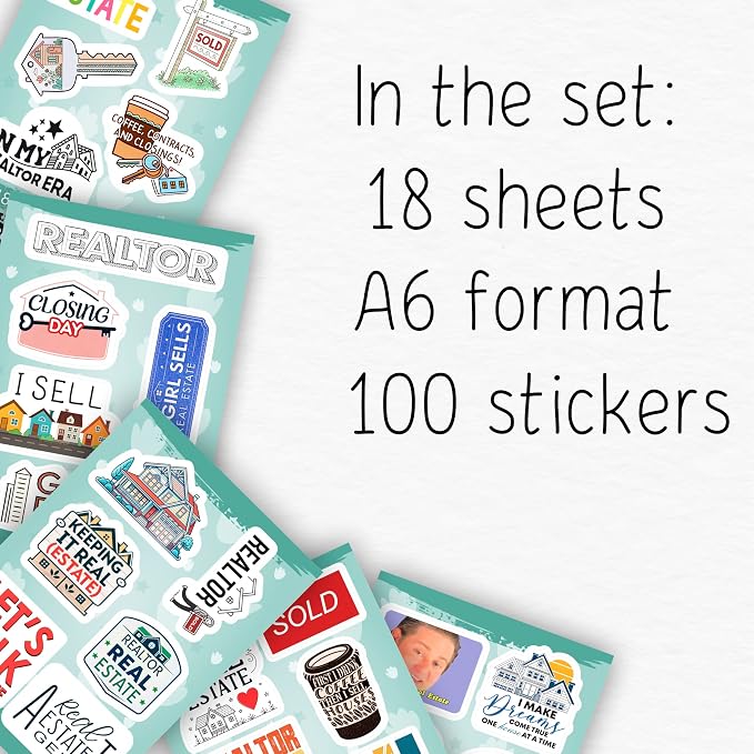 100Pcs Realtor Stickers for Laptop & Water Bottles, Real Estate Stickers - Real Estate Agent Gifts - Realtor Party Supplies - Gift for Women & Men