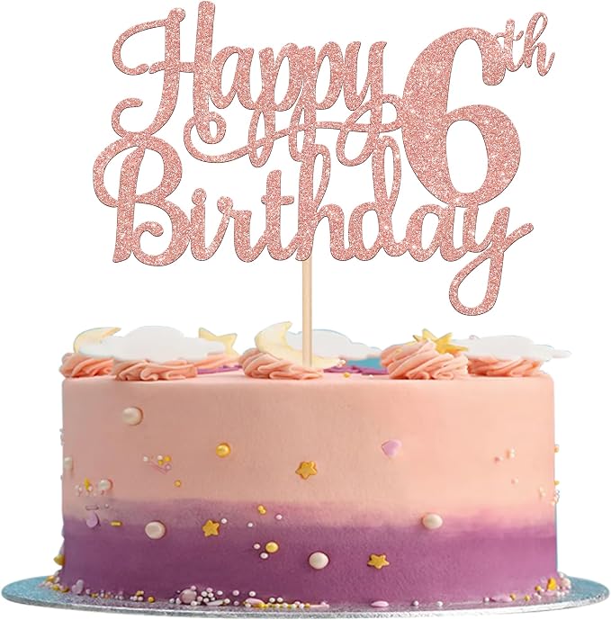 1 PCS Happy 6th Birthday Cake Topper Glitter Cheers to 6 Years Cake Pick Number 6 Fabulous Cake Decoration for 6th Birthday Party Decorations Supplies Rose Gold