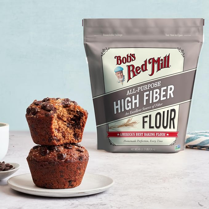 Bob’s Red Mill All Purpose High Fiber Flour - 3 lb Bag, 1-to-1 Baking Substitute, Excellent Source of Fiber, Non-GMO, Kosher