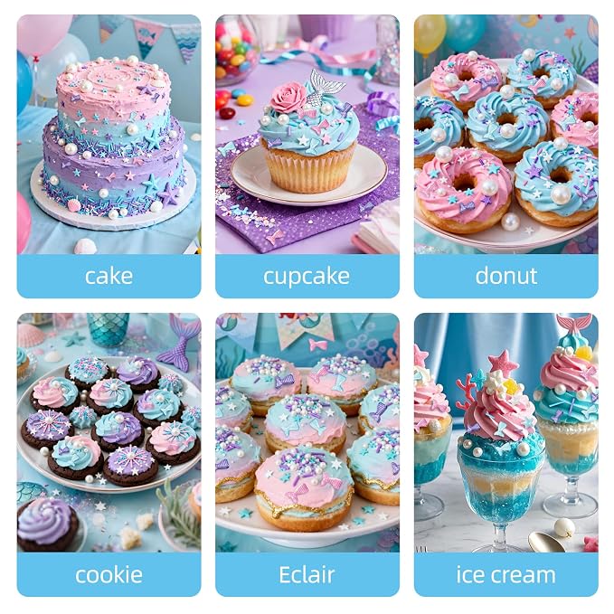 Edible Mermaid Sprinkles,130g/4.58oz,Sugar Pearl Stars Jimmies Mix,Pearl Candy Ocean Sprinkles,Summer Baking Cake Fun Decorations,Perfect for Ice Cream,Cookies,Dessert,Cupcake Topper,Birthday Children's Anime Theme Party Supplies