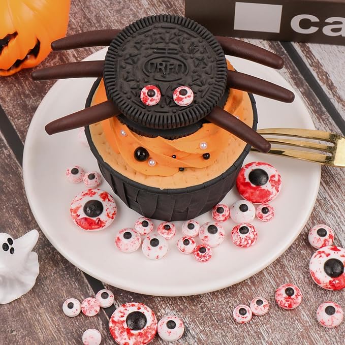 Halloween Sprinkles Edible Candy Eyes, 130g/4.6oz Bloody Red Eyeball Sprinkles for Decorating, Cupcake, Ice Cream, Donuts toppers 7mm 1cm 2cm