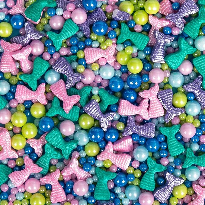 Mermaid Sprinkles, Edible Pearl Sprinkle for Cake Decorating,130g/4.58oz, Blue Green Purple Pearls Mix Baking Candy, Ocean Theme Cake Topper Cupcake Cookie Ice Cream Decorations, Birthday Children's Summer Party Supplies