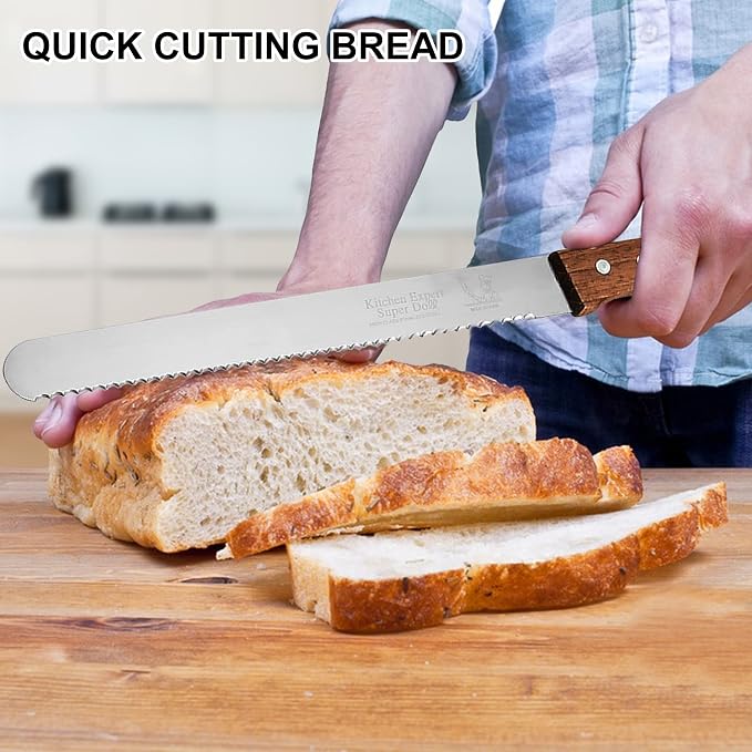 ATB Multiple Serrated Bread Knife, Bread Slicer For Homemade Bread, 9.6 Inch Stainless Steel Sharp Blade Edge Cake knife, Bread Cutter for Slicing Crusty Sourdough Bread