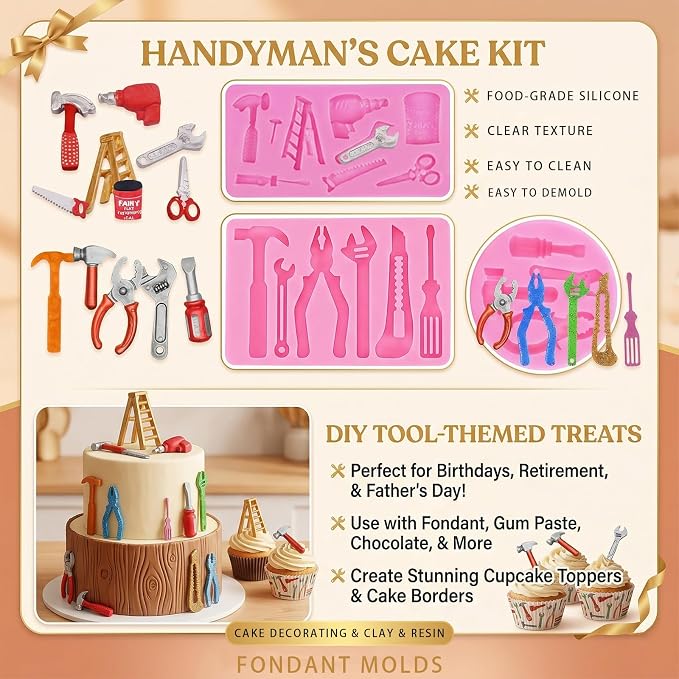 Hand Hardware Tools molds for chocolate, Fondant Molds, Mini Pliers Construction Tools Cake Decorating Silicone Molds (3 Pcs) for Cookies, Marzipan, Candy, Chewing Gum, Clay Resin, Soap