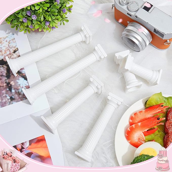 Suclain 24 Pcs 3 Size Fondant Cakes Tier Separator Support Stand Roman Column Cake Tiered Stands Multilayer Pillars Oman Column Wedding Decoration Support Tool Sets for Wedding Cupcake Display
