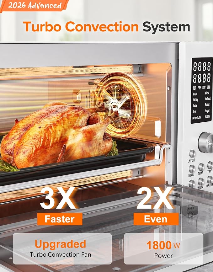 Nuwave Bravo Pro Smart Air Fryer Toaster Oven Combo, Airfryer Convection Oven Countertop, 10-in-1 Functions with Quicker & Even Crisp Technology, 1800W, 50-450°F, PFAS-Free, 21QT, Vanilla Cream