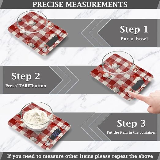 Food Scale Kitchen Digital Scale Food Ounces and Grams Dieting Baking Cooking Waterproof Glass Panels LCD Display,4 Units Scale Tare Function Checkered Red