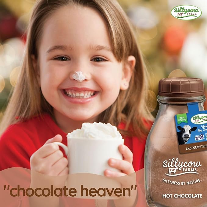 Sillycow Farms Hot Chocolate Mix Flavor | Rich Hot Cocoa Delight | Gluten-Free, Non-GMO, Dairy-Free | Nut-Free Certified Quality Cocoa Powder Blend | 16.9 Oz Reusable Glass Bottle - Pack of 2