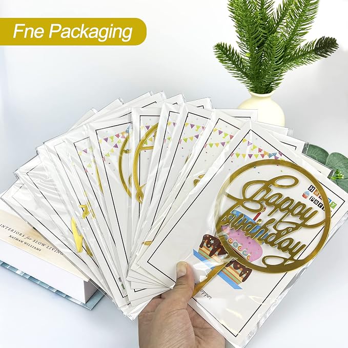 40 PCS Gold Happy Birthday Cake Topper Acrylic Birthday Cupcake Topper Cake Pick Decorations for Birthday Party Cake Desserts Pastries 20 Styles