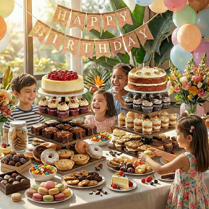 Wooden 2 Pack 4 Tier Cupcake Stand for 50 Cupcakes,Cupcake Holder,Cupcake Tower,Tiered Tray Stand for Birthday Bar Décor Weddings,Parties Events, Dark Brown