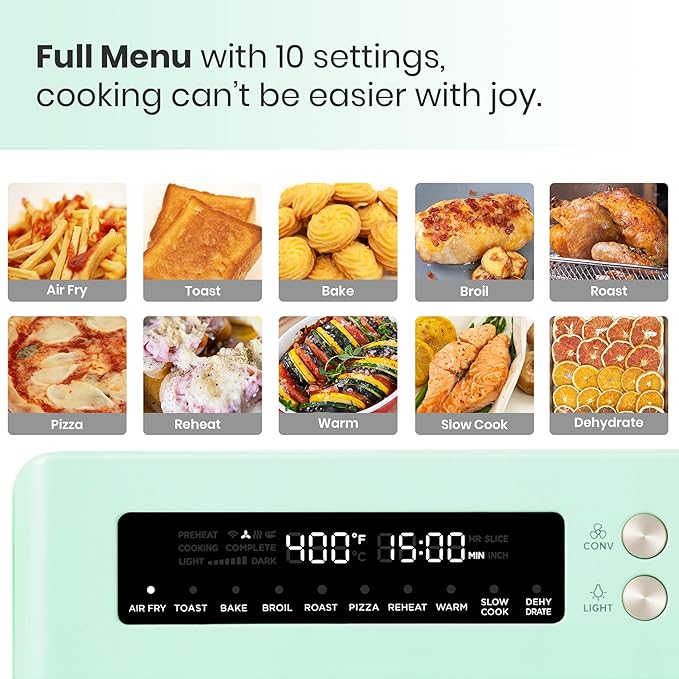 VAL CUCINA Retro 26.3 QT Infrared Heating Air Fryer Toaster Oven, Large Countertop Convection Oven 10-in-1 Combo, 6-Slice Toast, Enamel Baking Pan Easy Clean with Recipe Book