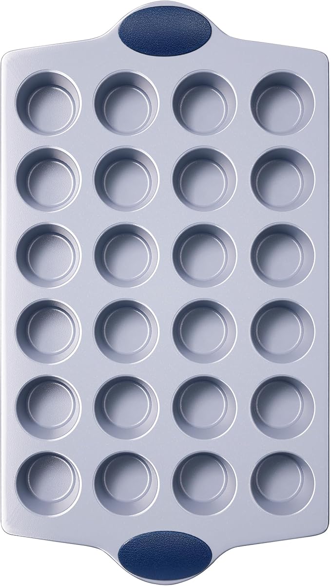 BRONYPRO 24-Cup Non Toxic Nonstick Ceramic Mini Muffin Pan & Cupcake Tin, PFOA & PFOA Free, Heavy Duty Rust-Resistant Aluminized Steel, Oven & Dishwasher Safe, Blue