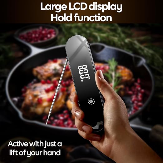 Digital Meat Thermometer Instant Read for Cooking - 0.5 Sec Fast Food Thermometer, Auto-Rotating Backlit Display, IP67 Waterproof, Magnetic Kitchen Thermometer for Grill, BBQ - Gift for Men