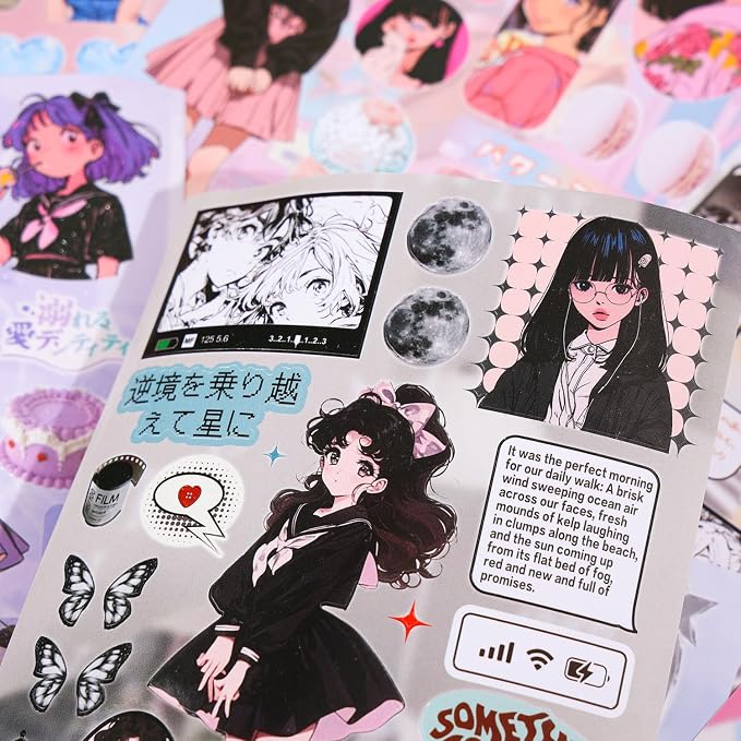 Girl's Japanese Retro Sticker Book, Anime Girl Theme - 650+ Cute Old Showa Style Comics Stickers, for DIY Scrapbooking Journaling Handbook Decoration