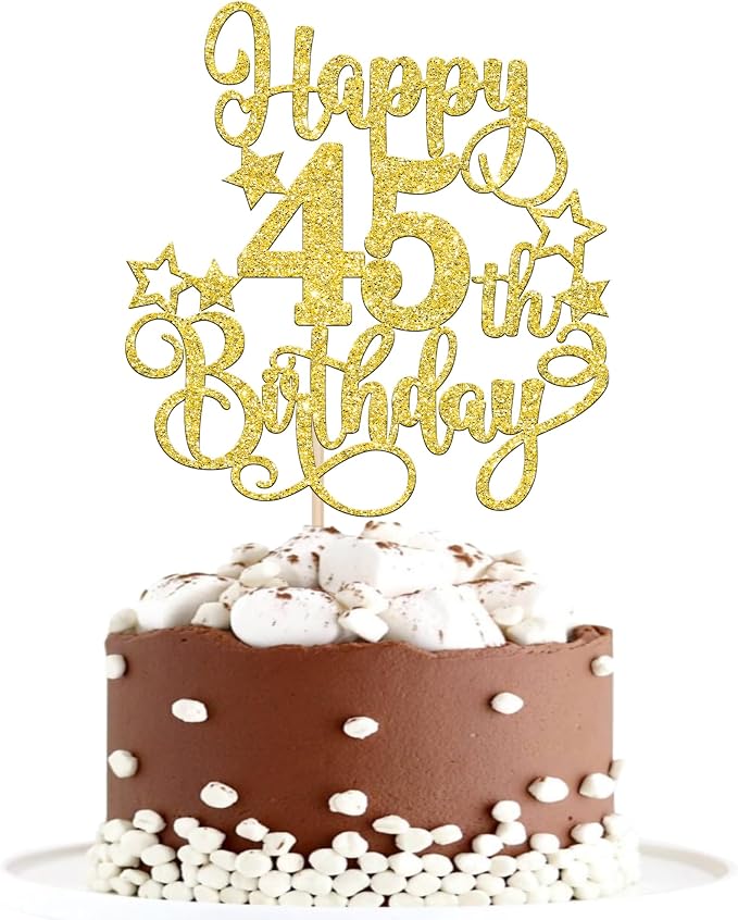 1 PCS Happy 45th Birthday Cake Topper Glitter Cheers to 45 Years Birthday Cake Pick Hello 45 Fabulous Cake Decoration for Happy 45th Birthday Anniversary Party Decorations Supplies Gold