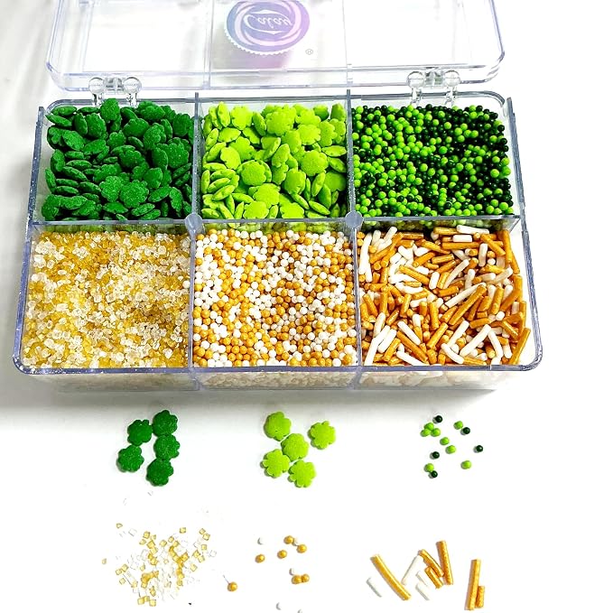Homipooty Edible Green Sprinkles St. Patrick's Day Themed Sprinkle for Cake Decorating Mix with Shamrock Clover Sanding Jimmies Nonpareils for Ice Cream Cupcakes Baking Cookies Cake Topping