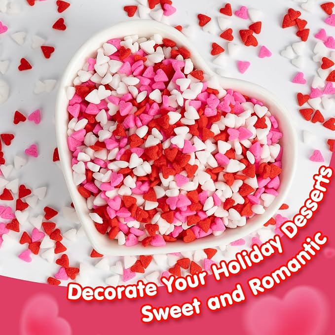 Edible Heart Sprinkles for Cake Decorating,Red Pink White Small Heart Shapes Mix,Miniature Sugar Sprinkle for Baking Decorations,Cake Ice Cream Cookies Cupcake Chocolate Topper Birthday Wedding Mother's Day Supplie