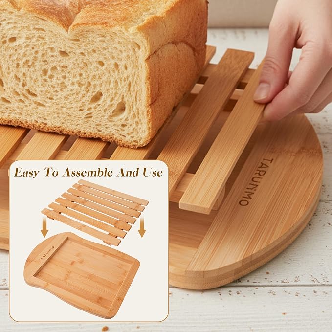 Bamboo Bread Board with Crumb Tray, 13 x 10 Inch Bread Cutting Board for Sourdough, Challah and Homemade Loaves, Natural Bamboo Bread Serving Tray