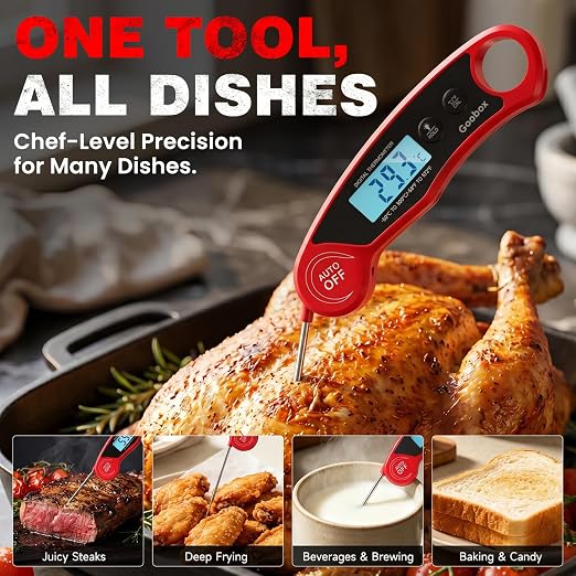 Meat Thermometer Digital, 1 Sec Instant Read, ±0.5°F, Waterproof | IPX5 Waterproof, Large Backlit Display, Magnetic Back, 4.1-Inch Probe, for Grilling, BBQ, Smoker and Cooking