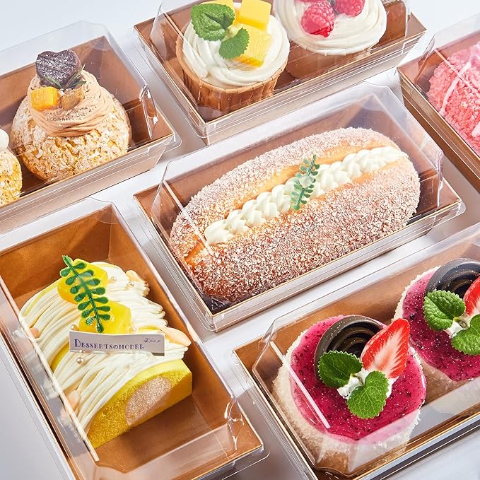 Ocmoiy Small Charcuterie Boxes with Clear Lids, 6x3 Inches, 50 Pack, Brown | To Go Paper Sandwich Containers, Disposable Bakery Treat Boxes, For 2 Cupcakes, Dessert, Muffin, Hot Cocoa Bomb, Strawberries