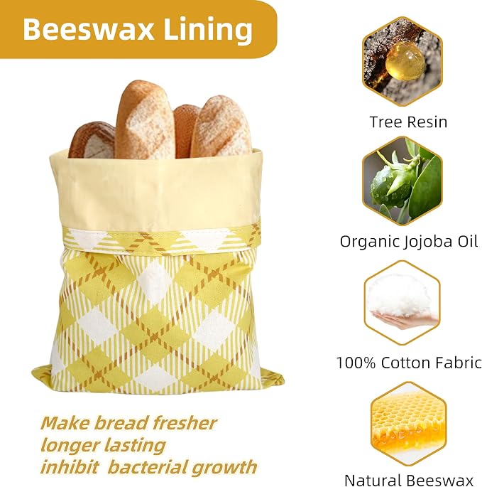 Beeswax Bread Bags for Sourdough - Bread Bags for Homemade Bread 2 Pack, Extra Large 17"×12.5", Reusable Organic Cotton Linen Bread Storage Bag,Eco-Friendly Keeps Bread Fresh Naturally
