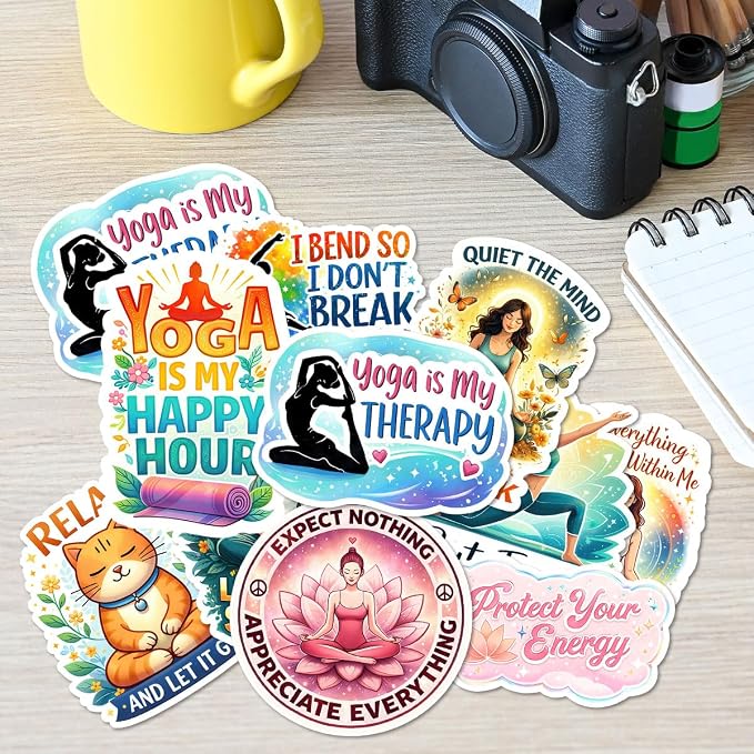 10pcs Yoga Stickers Gifts for Yoga Lovers Women Wellness Multiple Different Design, Waterproof UV-Resistant for Water Bottle, Laptop, Window, Car