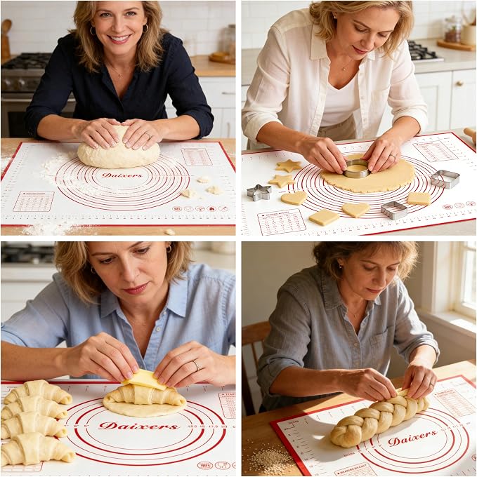 Silicone Baking Mats Set of 2,Extra Large 31.5" x 24" Small 16" x 12" Non Stick Non Skid Pastry-Mat with Measurements (Red)