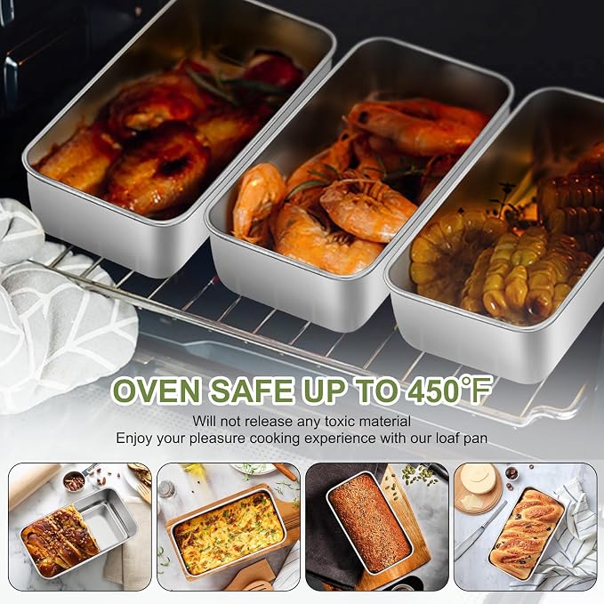 P&P CHEF Loaf Pan Set, 9 x 5 Inch Bread Pans, Stainless Steel Loaf Toast Baking Pans For Bread Meatloaf Lasagna Cake, Healthy & Non Toxic, Oven Safe& Easy Clean, (Silver, 10Pcs)