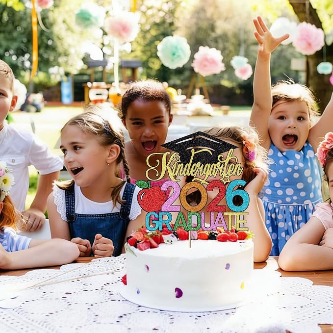 Kindergarten 2026 Graduate Cake Topper, Chirldren Graduation Cake Decorations, Preschool Kindergarten Graduations Party Decoration, Glitter Grad 2026 Happy Graduation (Black Gold 1)