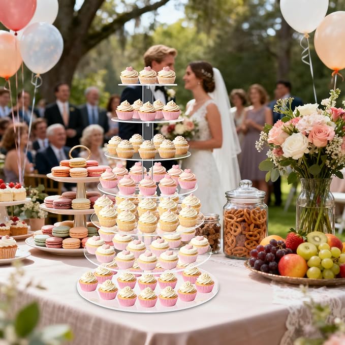 Cupcake Stand, 7 Tier Round Cupcake and Cake Dessert Tower Holder for 70 Cupcakes, Clear Acrylic Cupcake Riser, Large Pastry Cupcake Display for Party Wedding Birthday