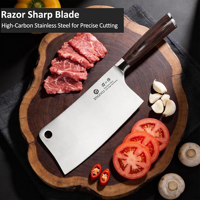 imarku Cleaver Knife 7 Inch Meat Cleaver, Japanese High Carbon Stainless Steel Butcher Knife with Ergonomic Handle, Ultra Sharp Chopping Knife, Kitchen Gadgets for Home/Restaurant, Dads Gifts