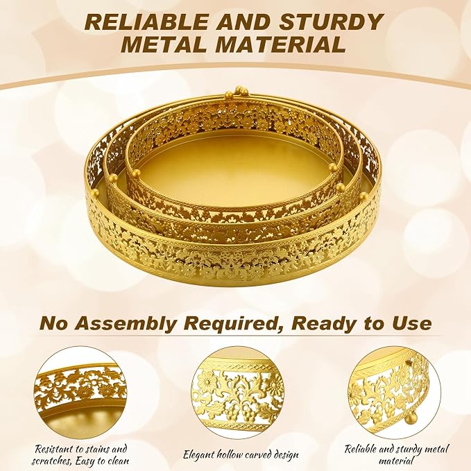 Wenqik 3 Pcs 12/14/16 Inch Gold Cake Stand Set, Metal Round Cake Dessert Display Holder Stand Plates for Wedding Birthday Baby Shower Housewarming Party Celebration