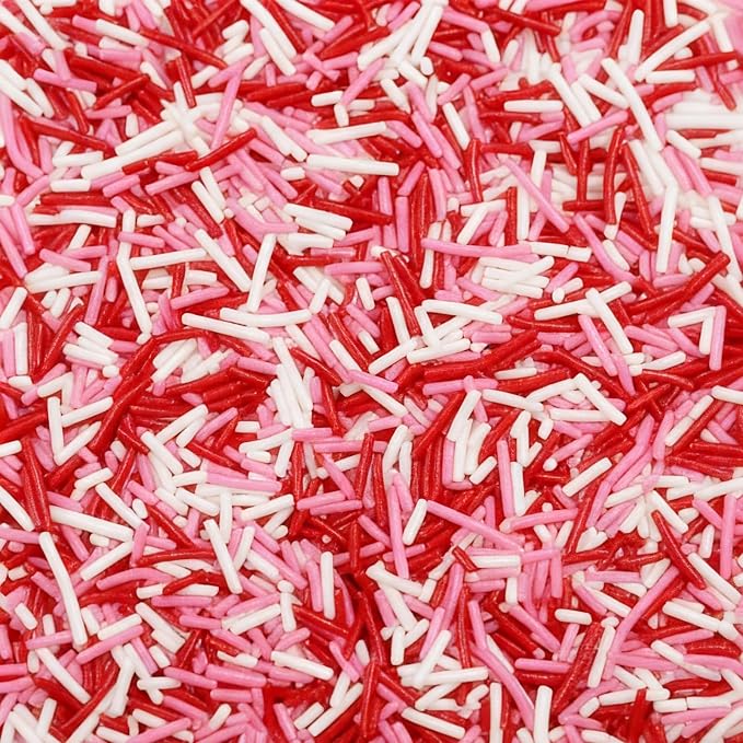 Valentines Jimmies Sprinkles - Pink Red White Jimmies Mix for Cake Decorating, Edible Cookie Cupcake Decorations for Valentine's Day Baking & Party Treats