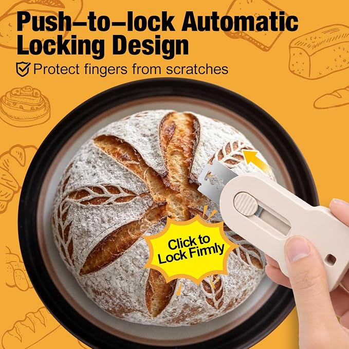 PinCute Extractable Bread Lame Sourdough Scoring Tool, 2PCS Upgraded Bread Scoring Tool Fingertip Bread Sourdough Scorer Knife Cutter for Bread Baking Includes 10 Razor Blade & Patterns Booklet