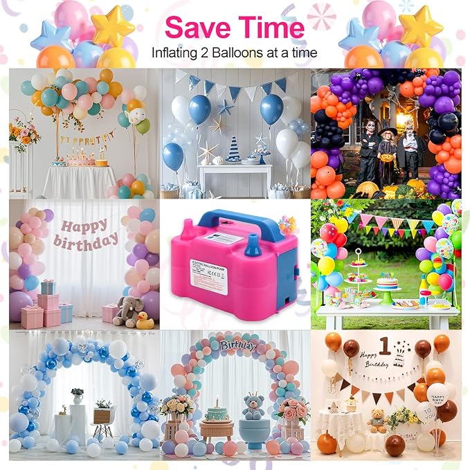 Balloon Pump Electric,110V 600W Balloon Blower Inflator Dual Nozzle Air Pump Balloons Inflator for Decoration, Party, Sport,Gifts:2 Balloon Tying Tools