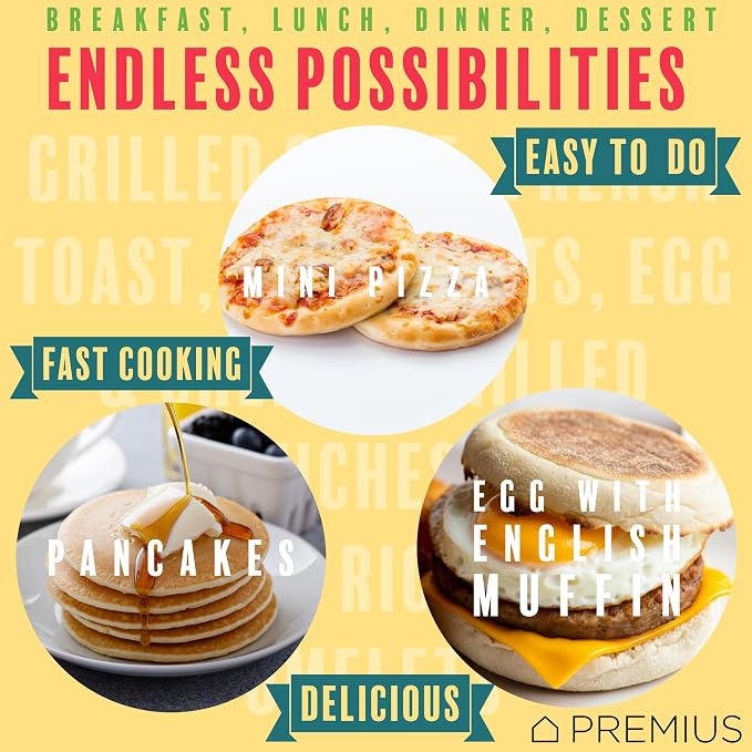 Ceramic NonStick Mini Snack Griddle Maker, 4” Mold, Quick Heat Up, Individual Fluffy Pancakes, Grilled Cheese, Eggs, Pizzas, Cookies & On-the-Go Breakfast & Lunch, Just Add Batter (Turquoise)